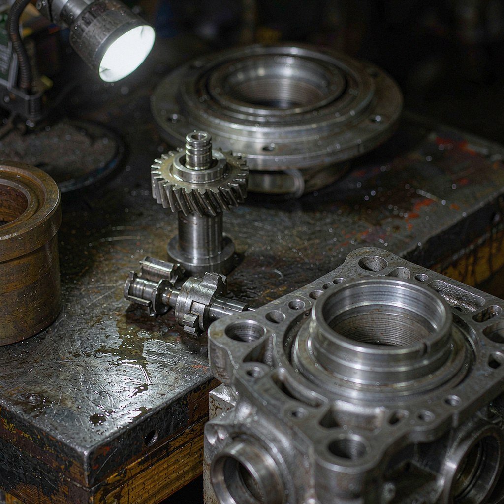 CNC machined gears, shaft couplings, flanges, hydraulic valve bodies and bronze bushings