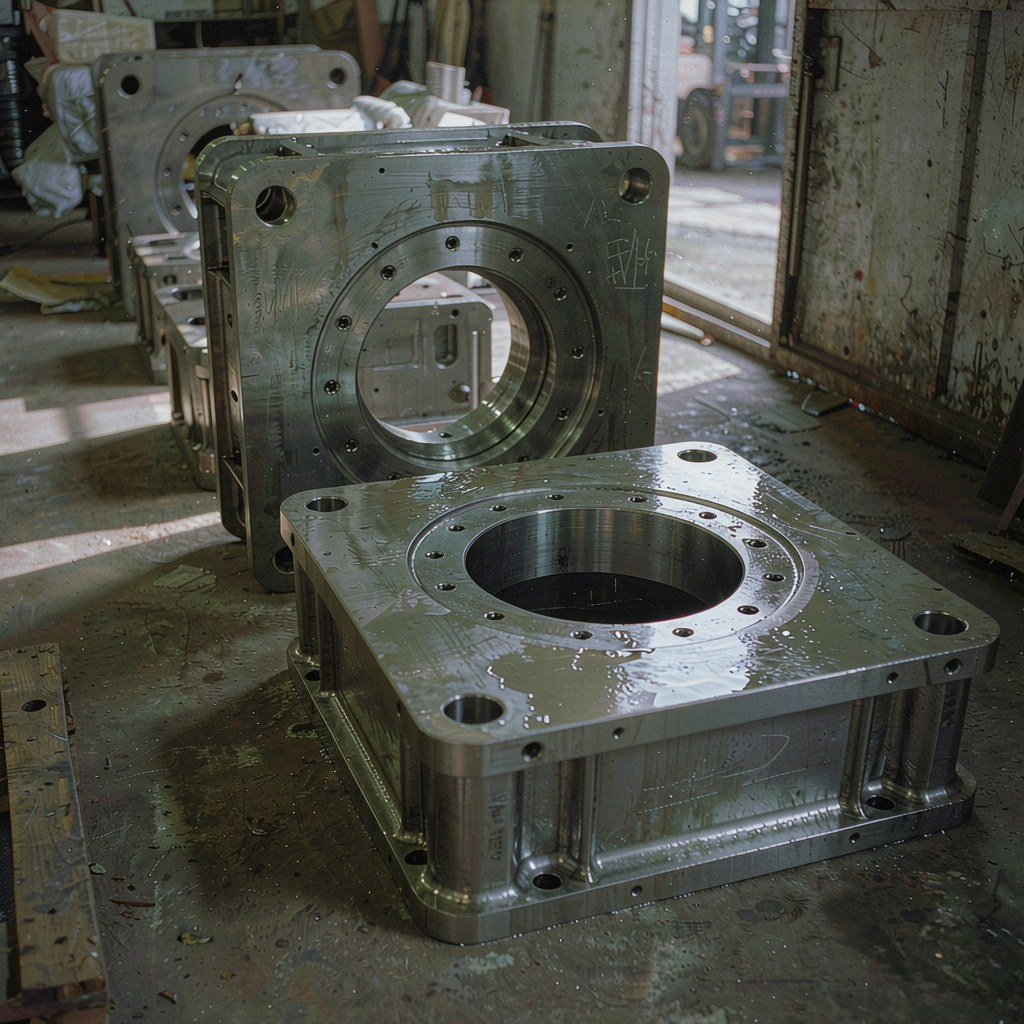CNC machined aluminium robot machine frame plate with a central locating bore and bolt circle