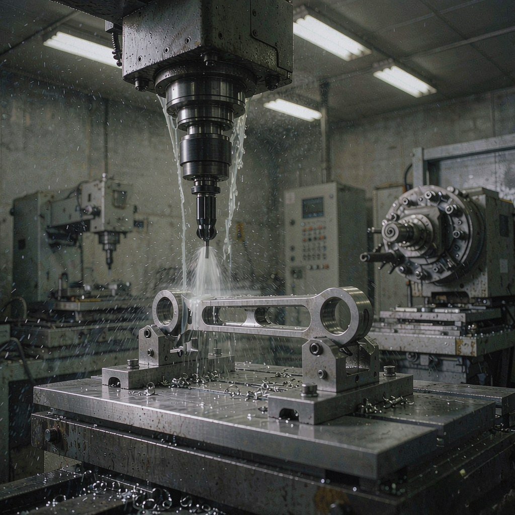 Thin-wall aluminium robot link being finish machined in a custom fixture